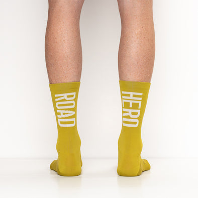 Beautiful cycling socks with inspirational saying, Road Hero